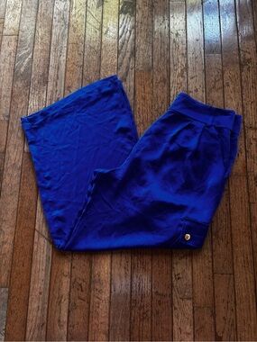 Womens Ramy Brook Rumer Satin Wide Leg Cargo Pants Cabana Blue size 12